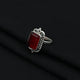 Stylish silver ring with a rectangular red gemstone, designed with a crowning detail for a luxurious and classy finish