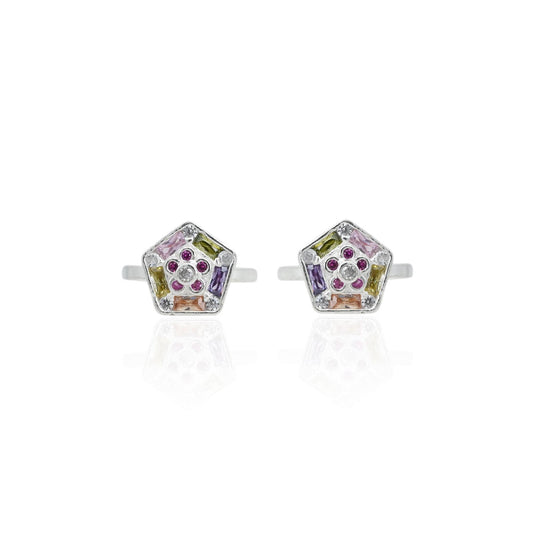 Elegant silver toe rings featuring vibrant colorful gemstones for a bold look