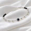 Black Evil Eye Bracelet With Black and Silver Beads For Girls