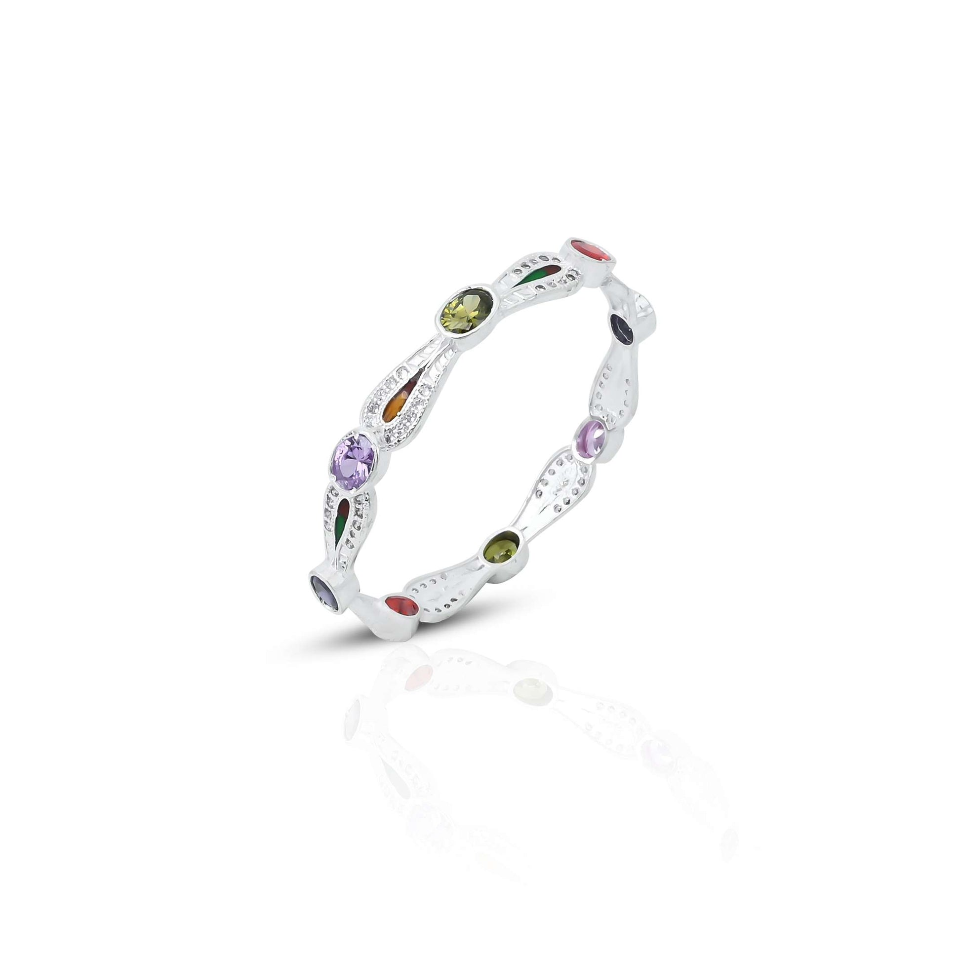 Silver Colorful Gem Stone Tilak Design Chudi for Girls