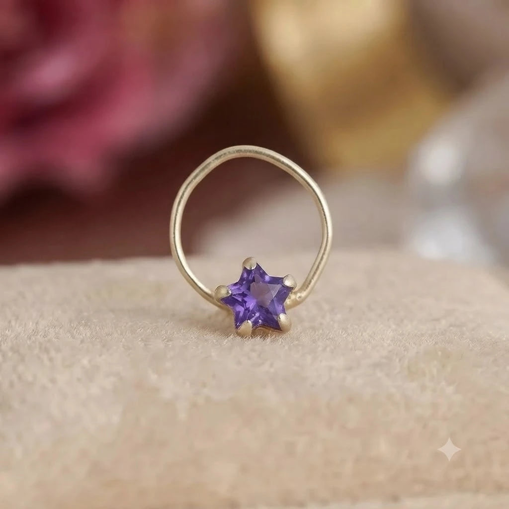 Chic Silver Nosepin with Purple Stone