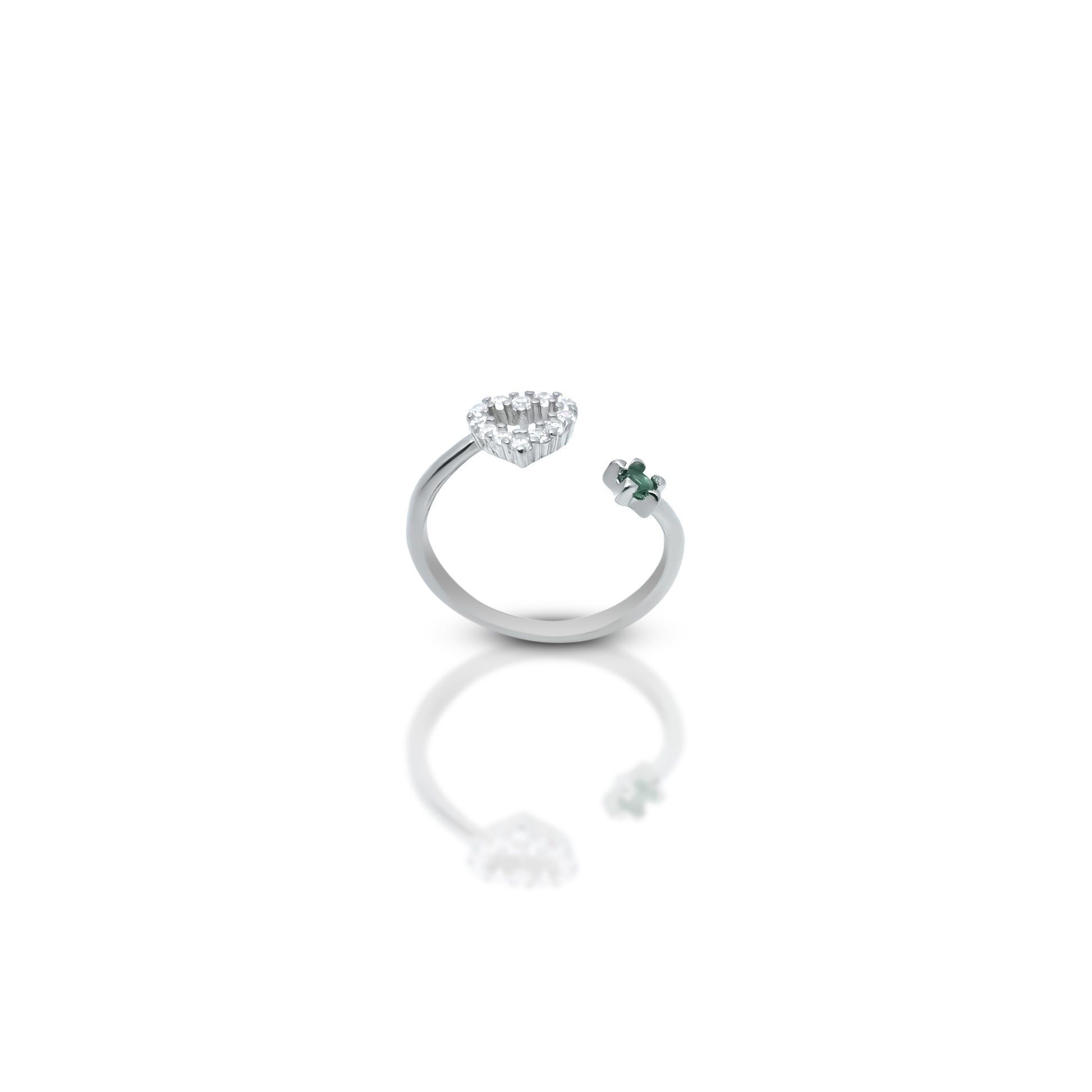 Elegant sterling silver ring with a delicate flower and heart-shaped motif, perfect for her