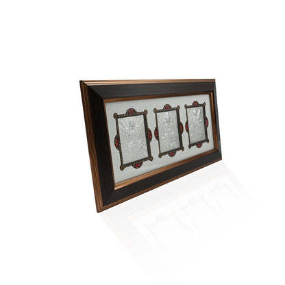 Elegant Silver Frame with Ganesh, Laxmi, and Saraswati Ji for Worship