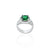 Close-up of a silver ring adorned with a shining green gemstone, perfect for adding a touch of luxury.