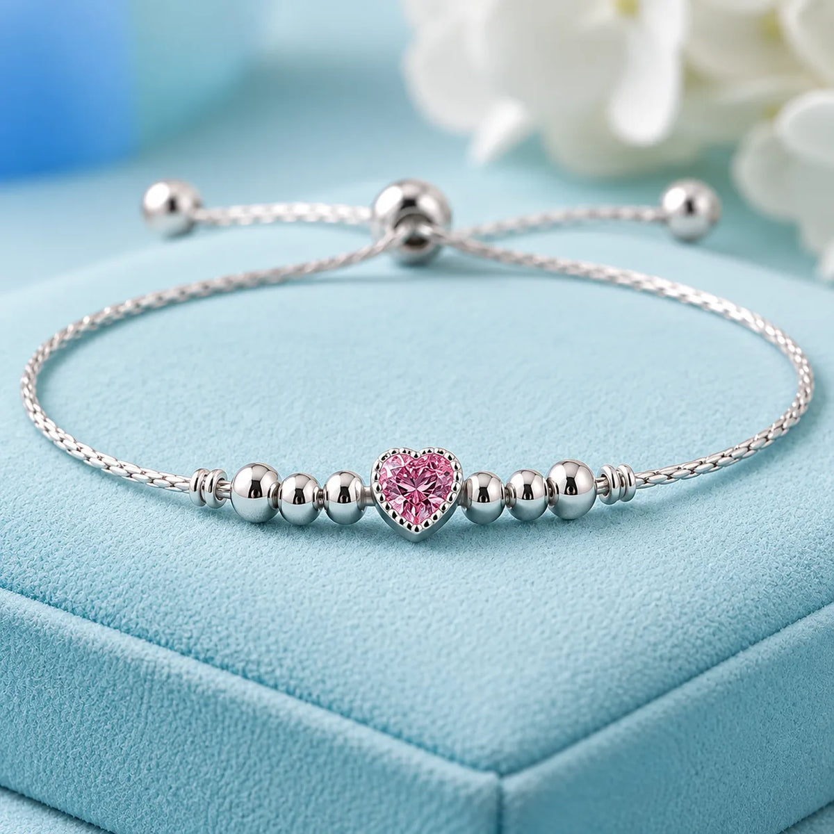 Adjustable Pure Silver Heart Love Bracelet for Women