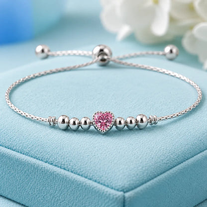Adjustable Pure Silver Heart Love Bracelet for Women