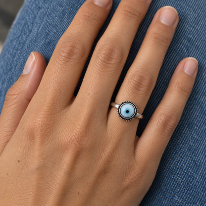 Sterling Silver Evil Eye Design Ring for Girls