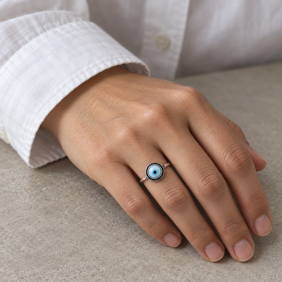 Sterling Silver Evil Eye Design Ring for Girls