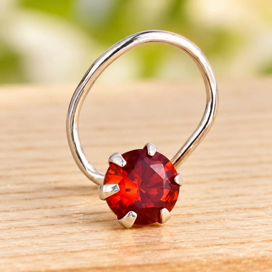 Classic Silver Nosepin with Red Sparkle