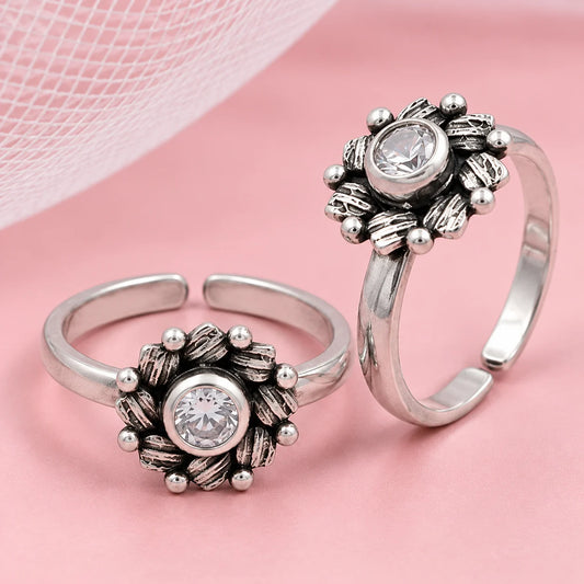 Silver CZ Gem Stone with Flower Design Bichhiya for Girls