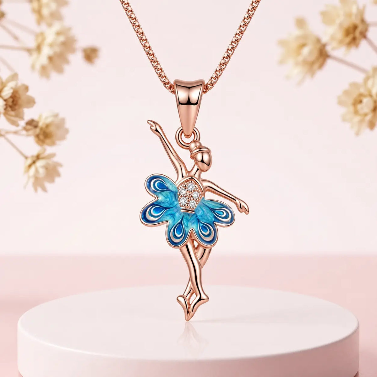 Silver Rose Gold Chain Pendant with Dancing Girl Design