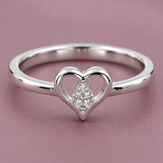 Elegant Heart Shape Diamond Accent Ring in Silver  Minimalist Love Ring for Women