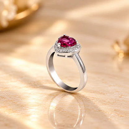 Heart Design Pink Gemstone Sterling Silver Ring