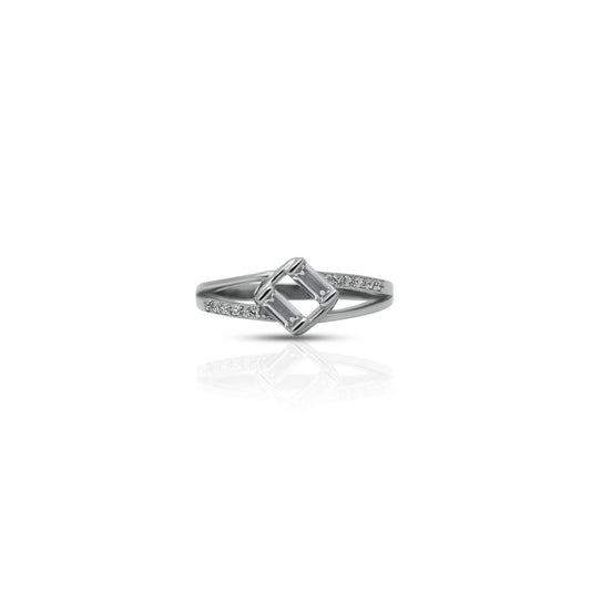 Modern sterling silver ring for girls with a tilted square design