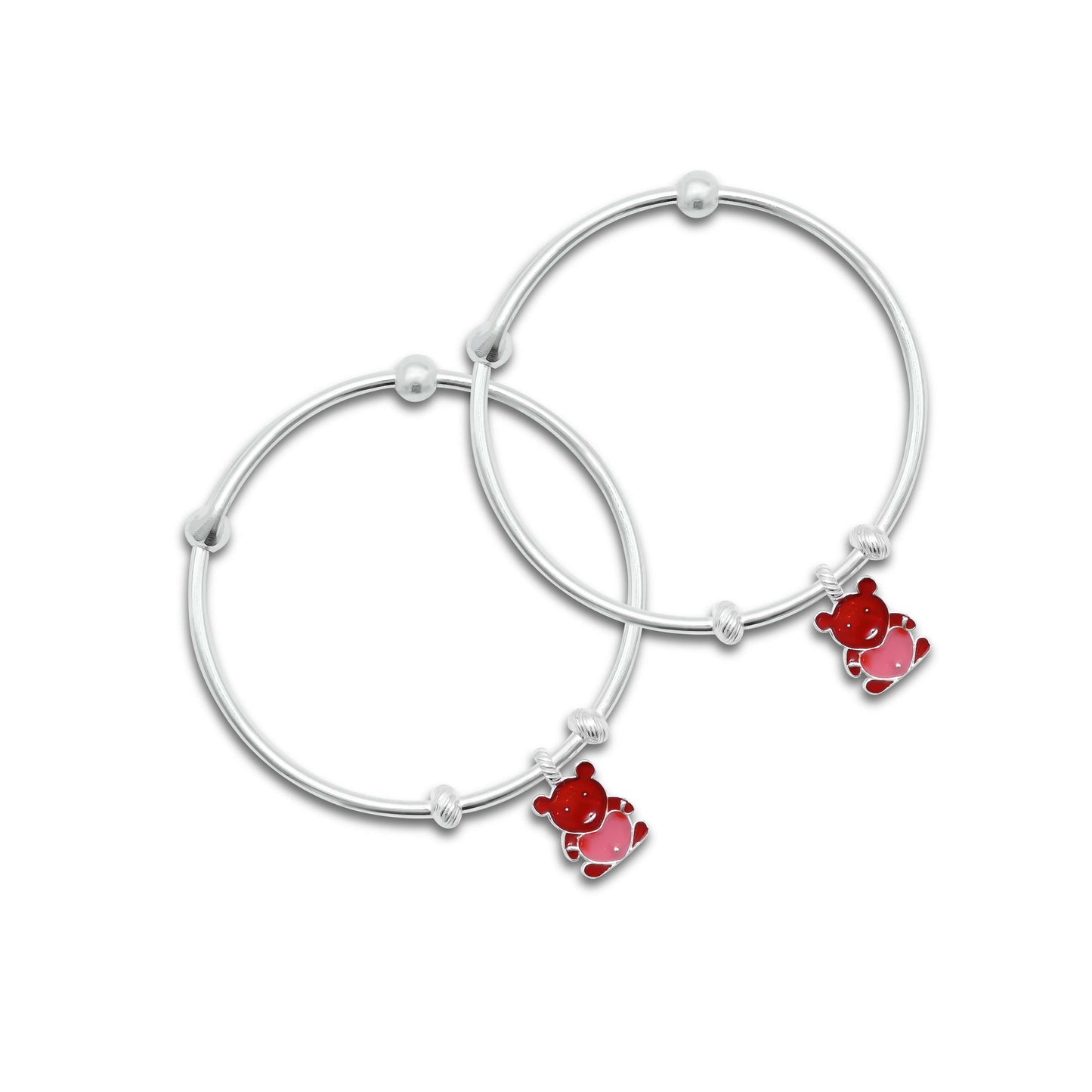 Sterling Silver Premium Red Teddy Bear Baby Kada - Cute and Elegant Baby Jewelry