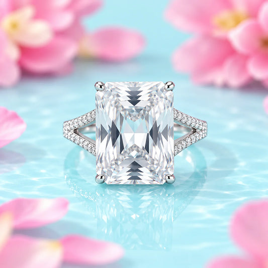 Silver Expensive Rectangle White Stone Ring