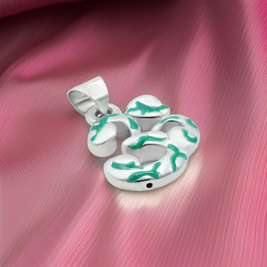 Elegant sterling silver pendant showcasing a green Om motif with a stylish lining design for girls