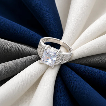 Men's and Boy's Silver Ring with a Single White Stone