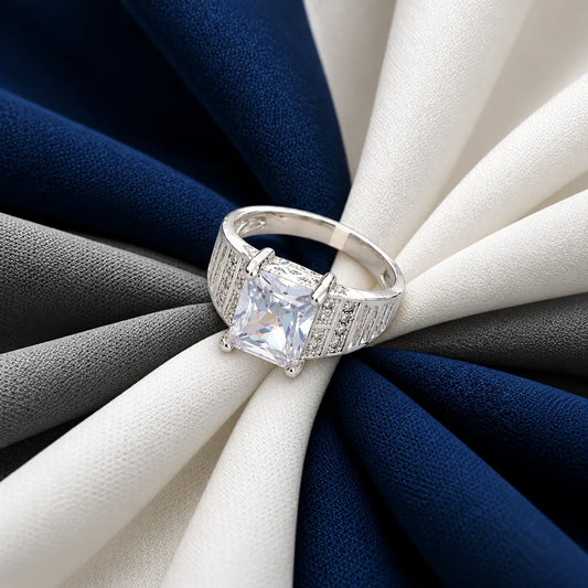 Men's and Boy's Silver Ring with a Single White Stone