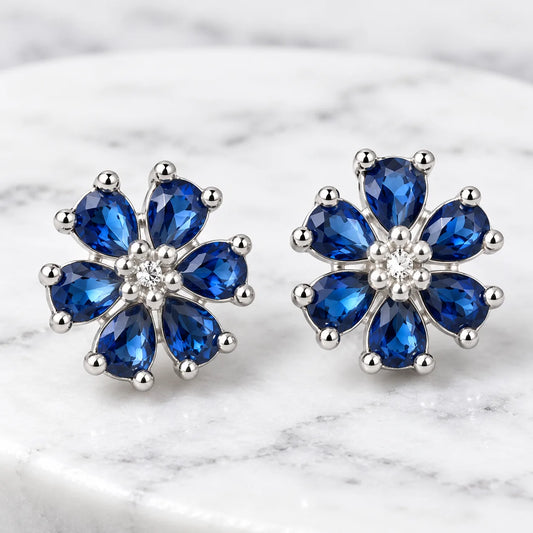 Sterling Silver Earrings Sapphire Blue Stone Look