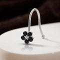 Silver Black Gem Stone Flower Design Nosepin for Girls