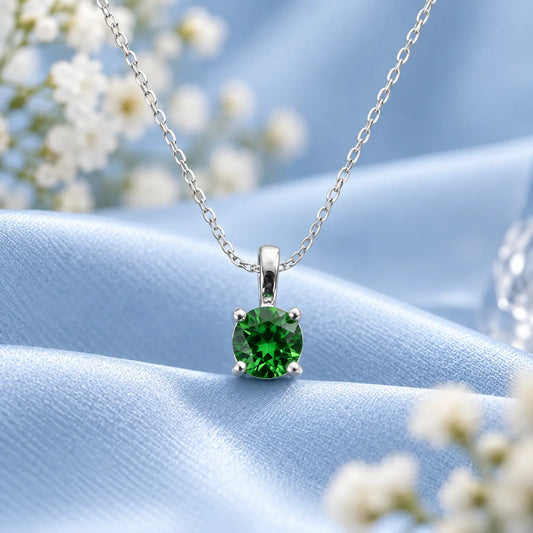 Green Solitaire Silver Pendant