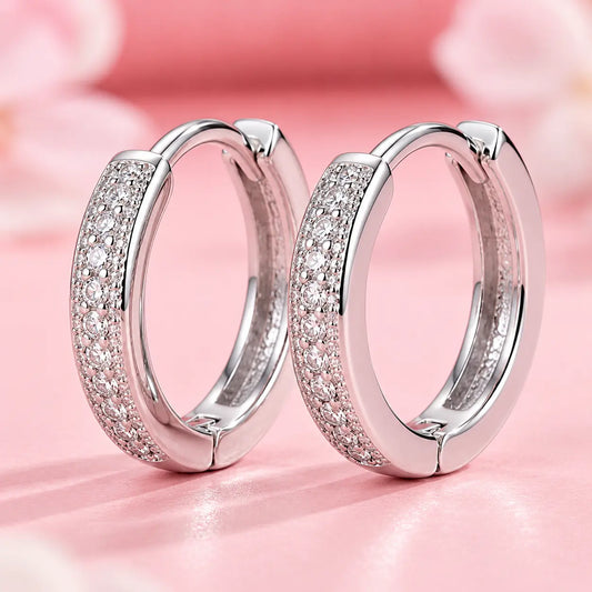 Silver CZ Hoop Earrings Elegant Everyday Style