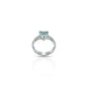 Elegant silver ring featuring light blue heart gem.