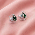 Classic Green Drop Stud Silver Earrings