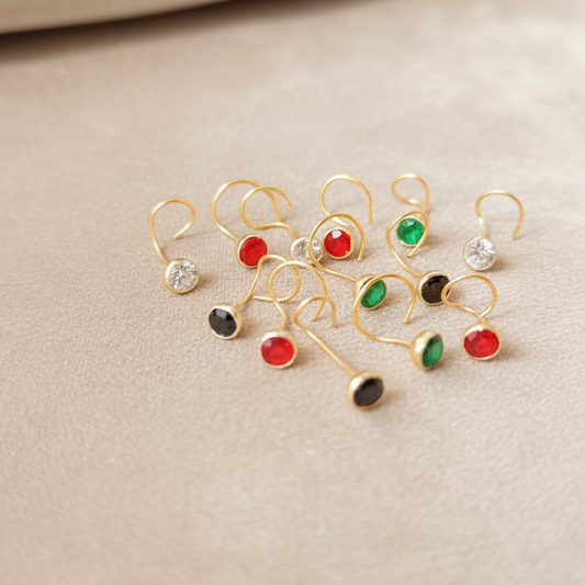 (13 Pcs ₹999 combo) Gold Polish Nose Pin with Round Multicolour Stone