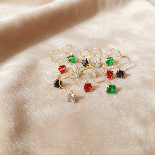 (13 Pcs ₹999 combo) Gold Polish Nose Pin with Square Multicolour Stones
