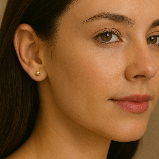 Elegant Gold Polish Round Silver Stud Earrings