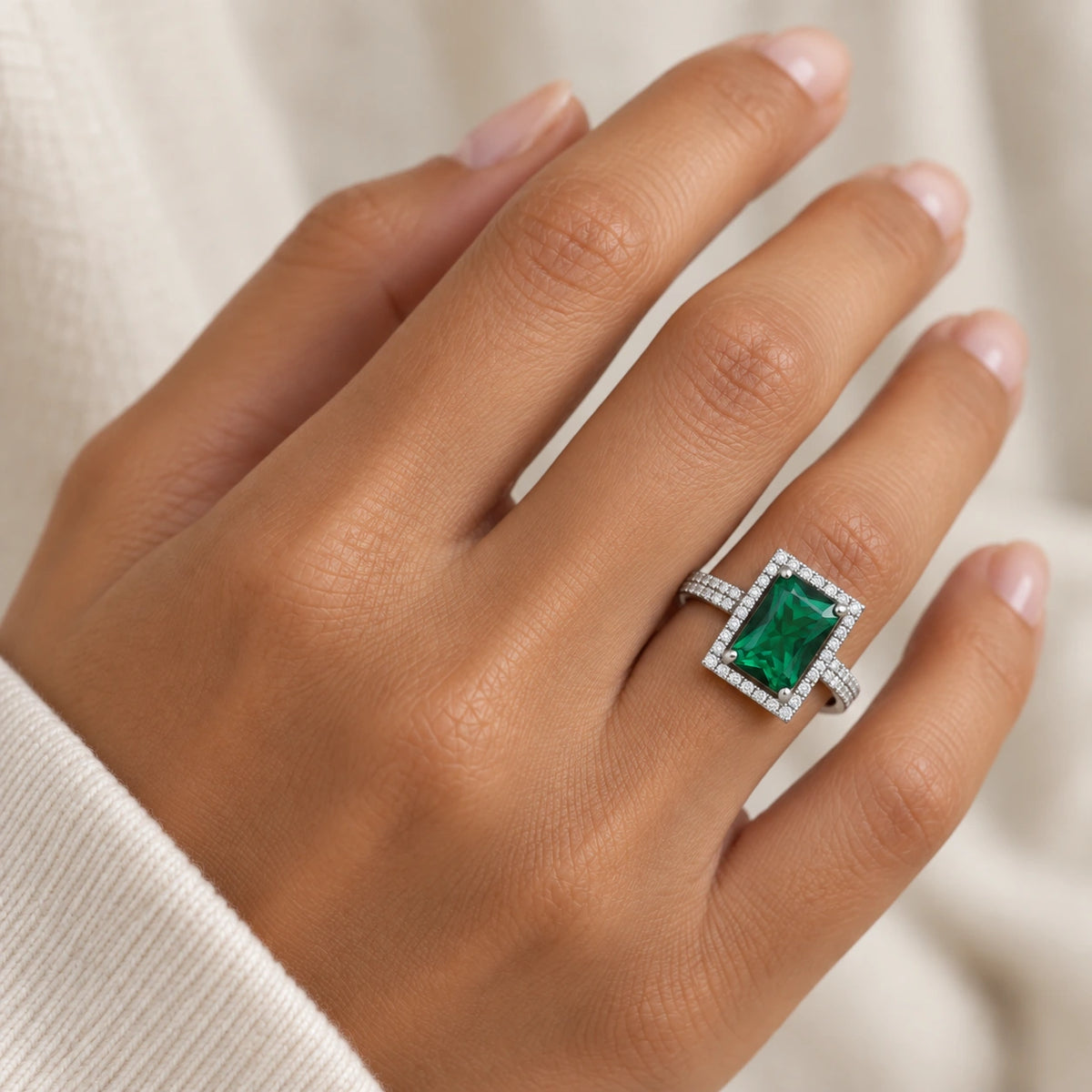 Sterling Silver Emerald Ring For Women and Girls