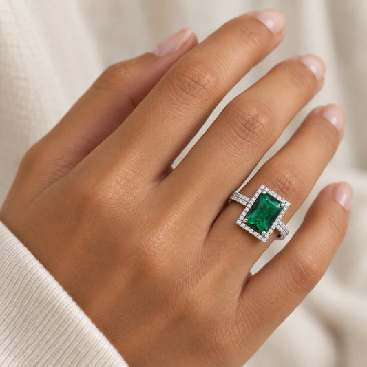 Sterling Silver Emerald Ring For Women and Girls