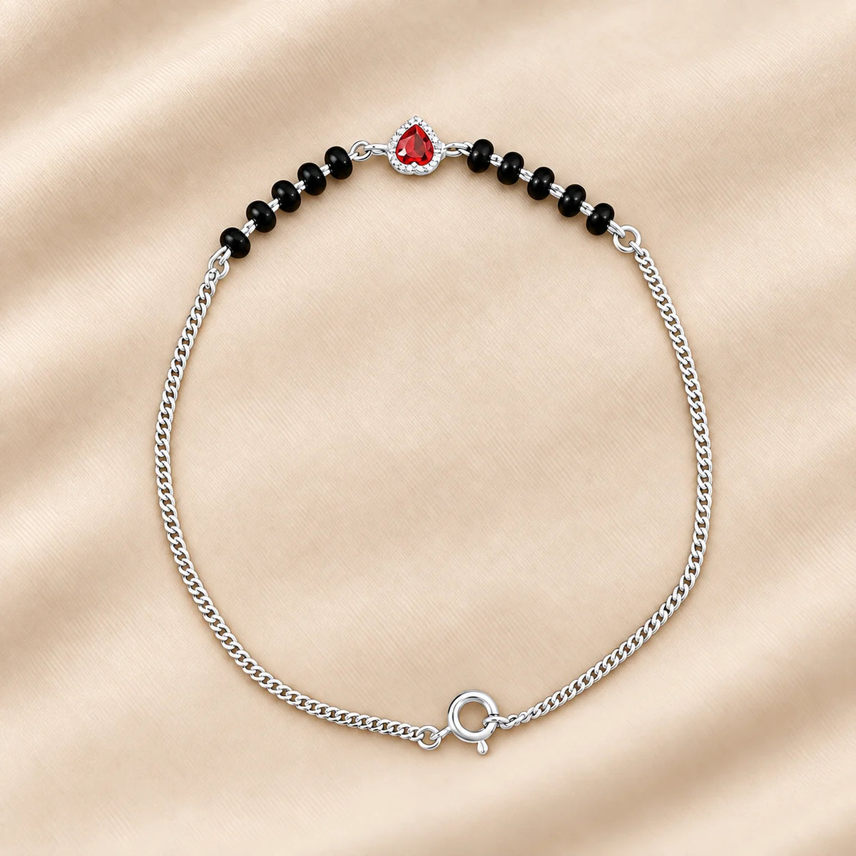 Silver Black Beaded Heart Bracelet