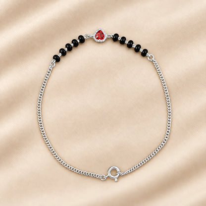 Silver Black Beaded Heart Bracelet
