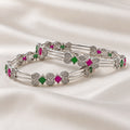 Charming Silver Bangles Set Featuring Gemstones