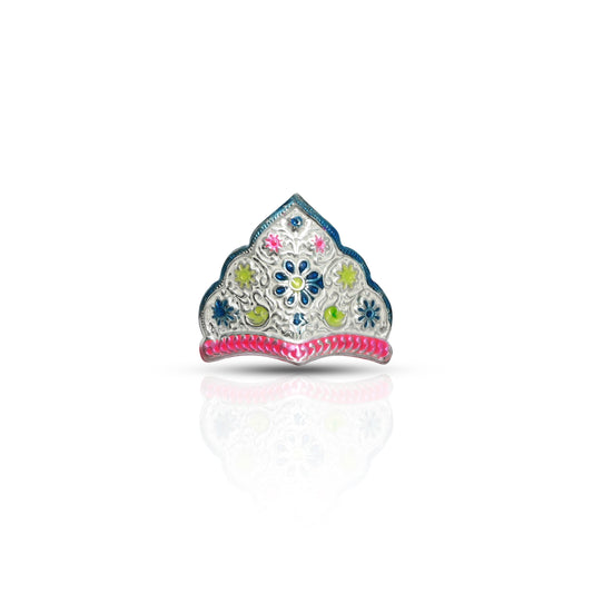 Silver Traditional Blue Floral Design Mini Mukut