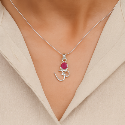 Silver Om Chand Pendant with Chain