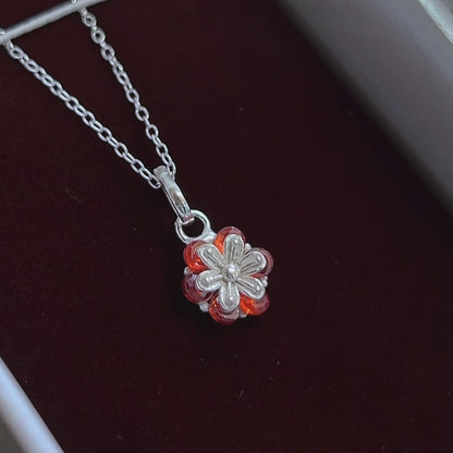Floral Ruby Silver Pendant