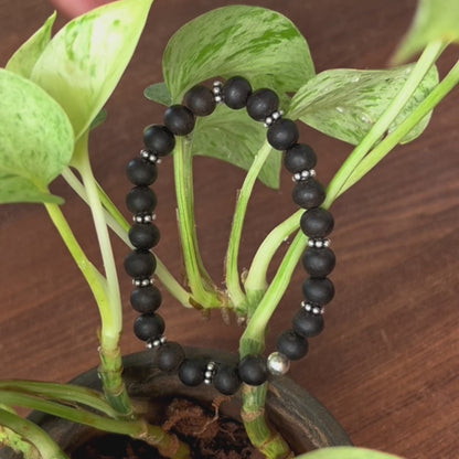 Midnight Aura Black Bead Silver Bracelet