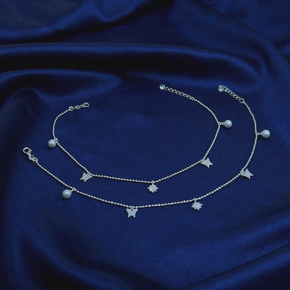 Celestial Star Pearl Silver Anklet for Women