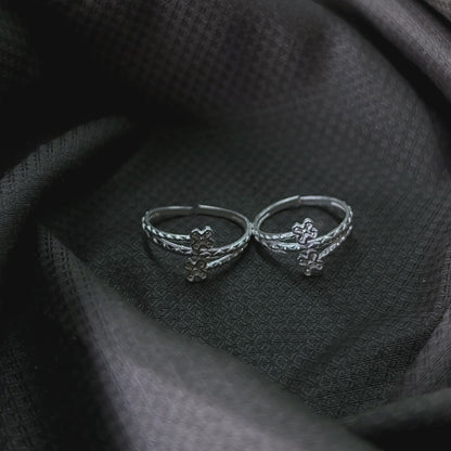 Silver Cross Floral Adjustable Toe Ring (Bichiya) for Women & Girls