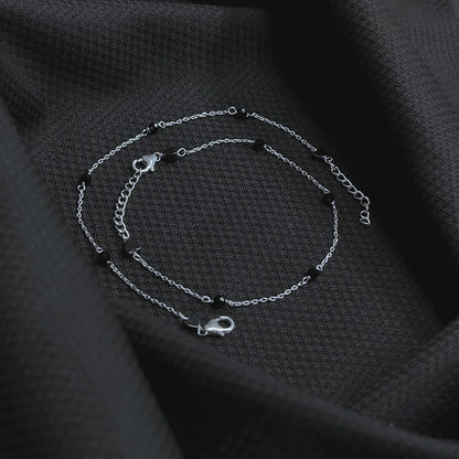 Kids Black Beads Chain Link Silver Bracelet