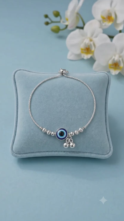 Silver Evil Eye Adjustable Bracelet for Women