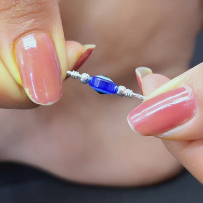 Silver Evil Eye Blue Bead Minimal Anklet for Women & Girls