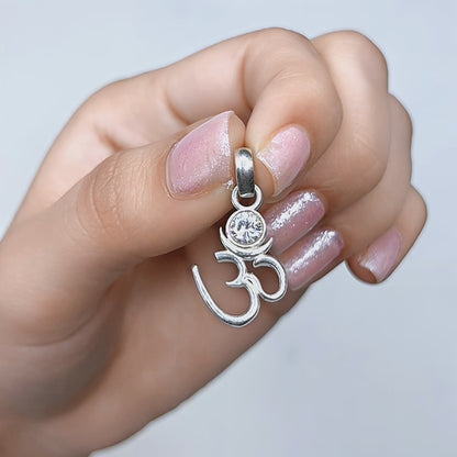 Silver Om Chand Pendant with Chain