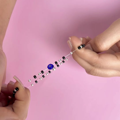 Silver Moti Blue Evil Eye Charm Bracelet