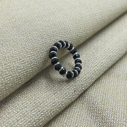 Silver Black Beads Chain Ring