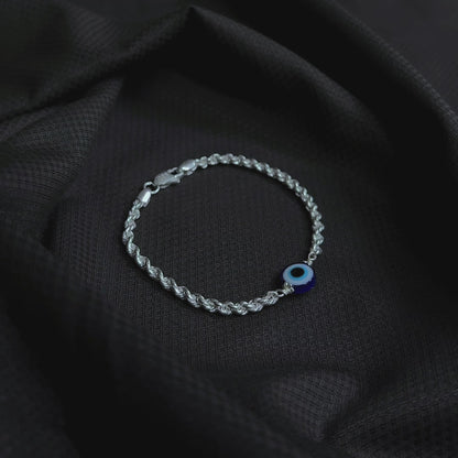 Sleek Chain Evil Eye Silver Bracelet